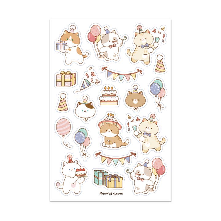 Meowashi Studio - Wholesale Sticker - Cat Party Sticker Sheet