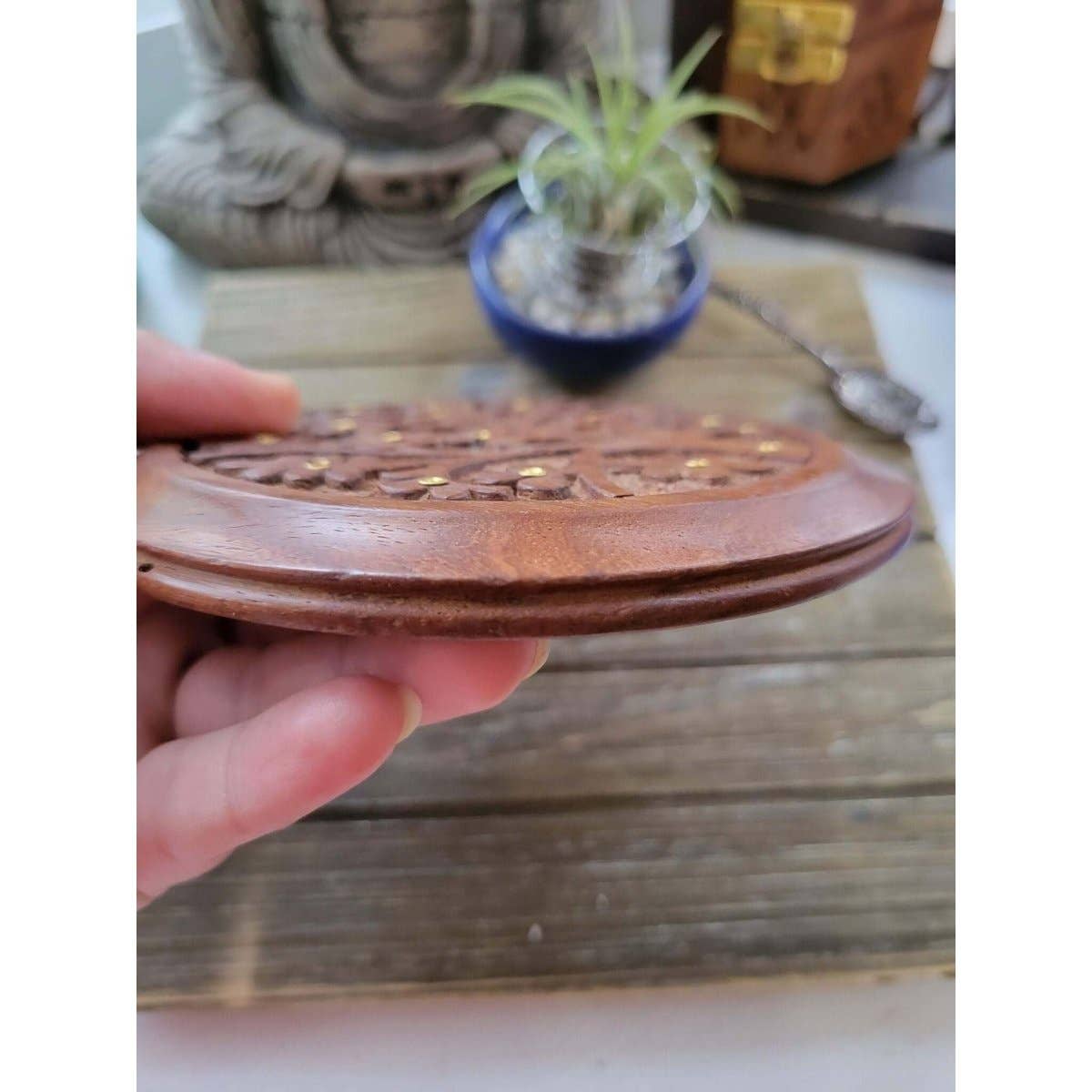 My Magic Place Shop - Vente Porte-encens - Brûleur à bâtonnets en bois sculpté en forme d'arbre de vie/brûleur d'encens3