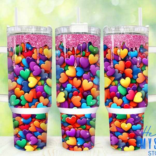 Bicchiere Candy Heart Drip 40oz con manico per la vendita all'ingrosso da parte di JAC Wholesale