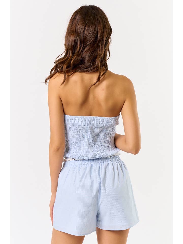 IBS32456 PIN STRIPE TUBE TOP W/ LACE TRIM WITH SHORTS for wholesale on Faire