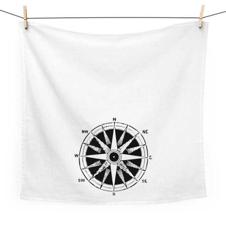 Compass 100% Cotton Printed Kitchen Tea Towel for wholesale by Our Wild Puget Sound