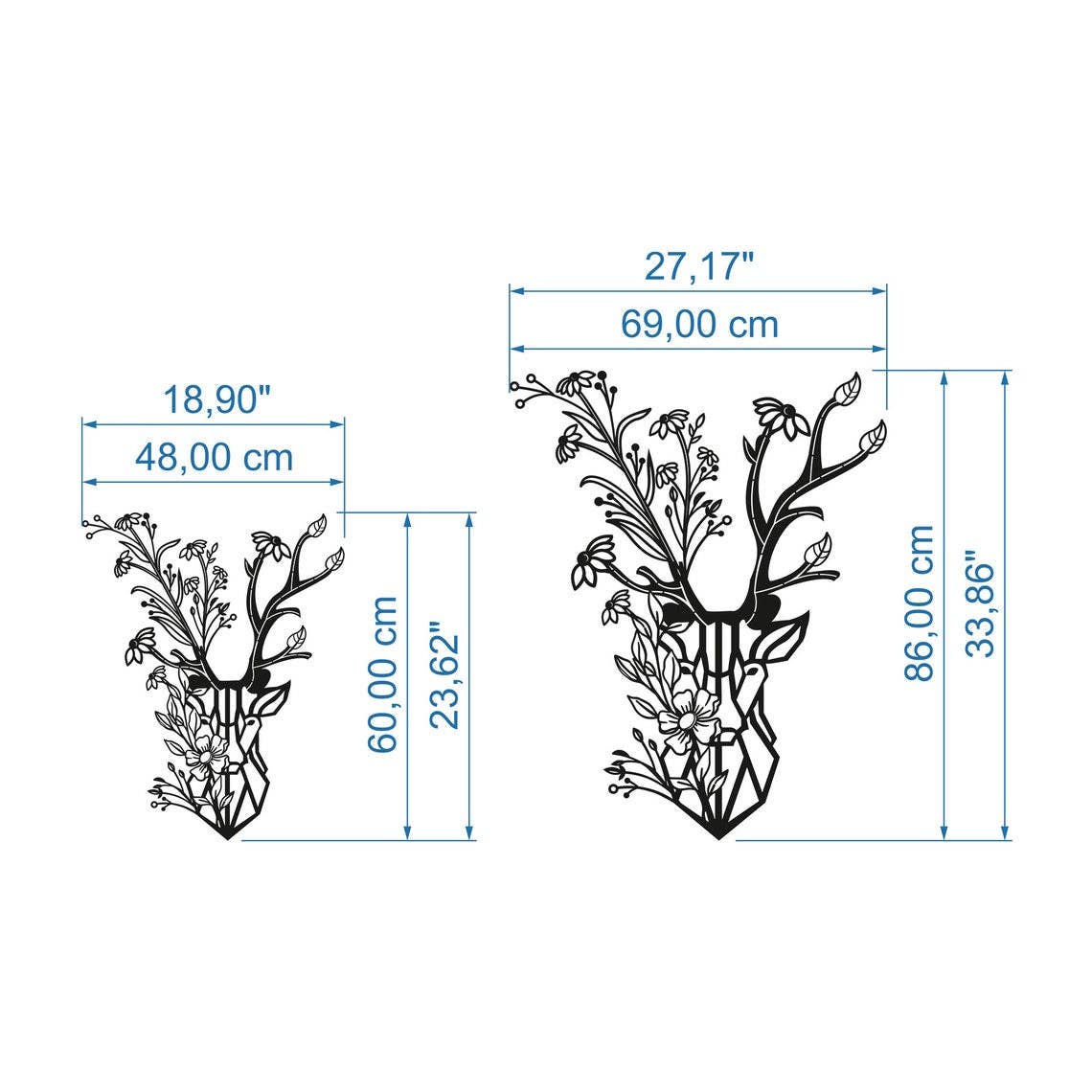 benjashop – Engroshandel 3D-vægkunst – Rustik Buck Deer Wall Decor, Silhuet Blomster Metal Kunst6