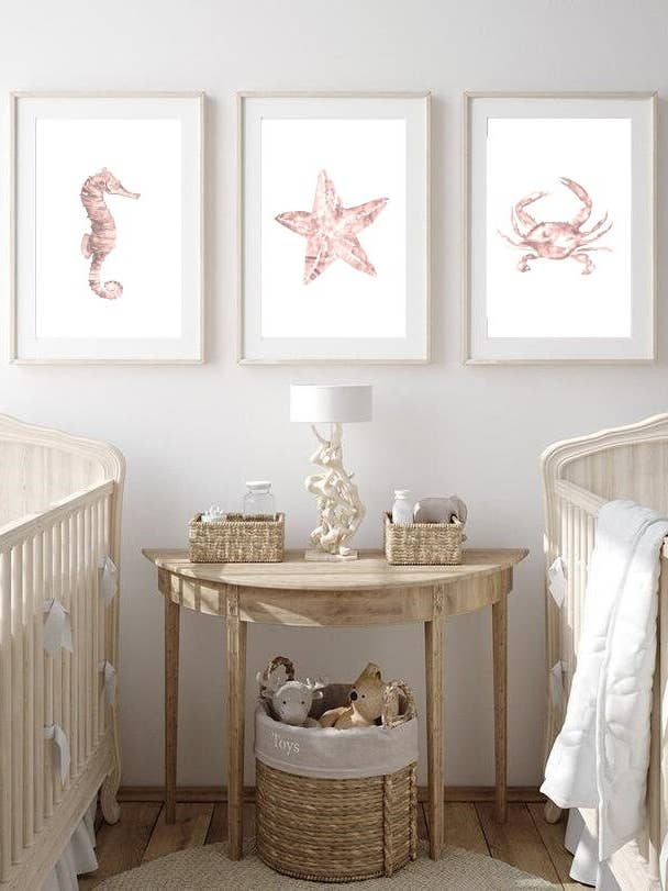 Set of 3 Pink Crab Watercolor Painting Print for wholesale by Goodfairyart