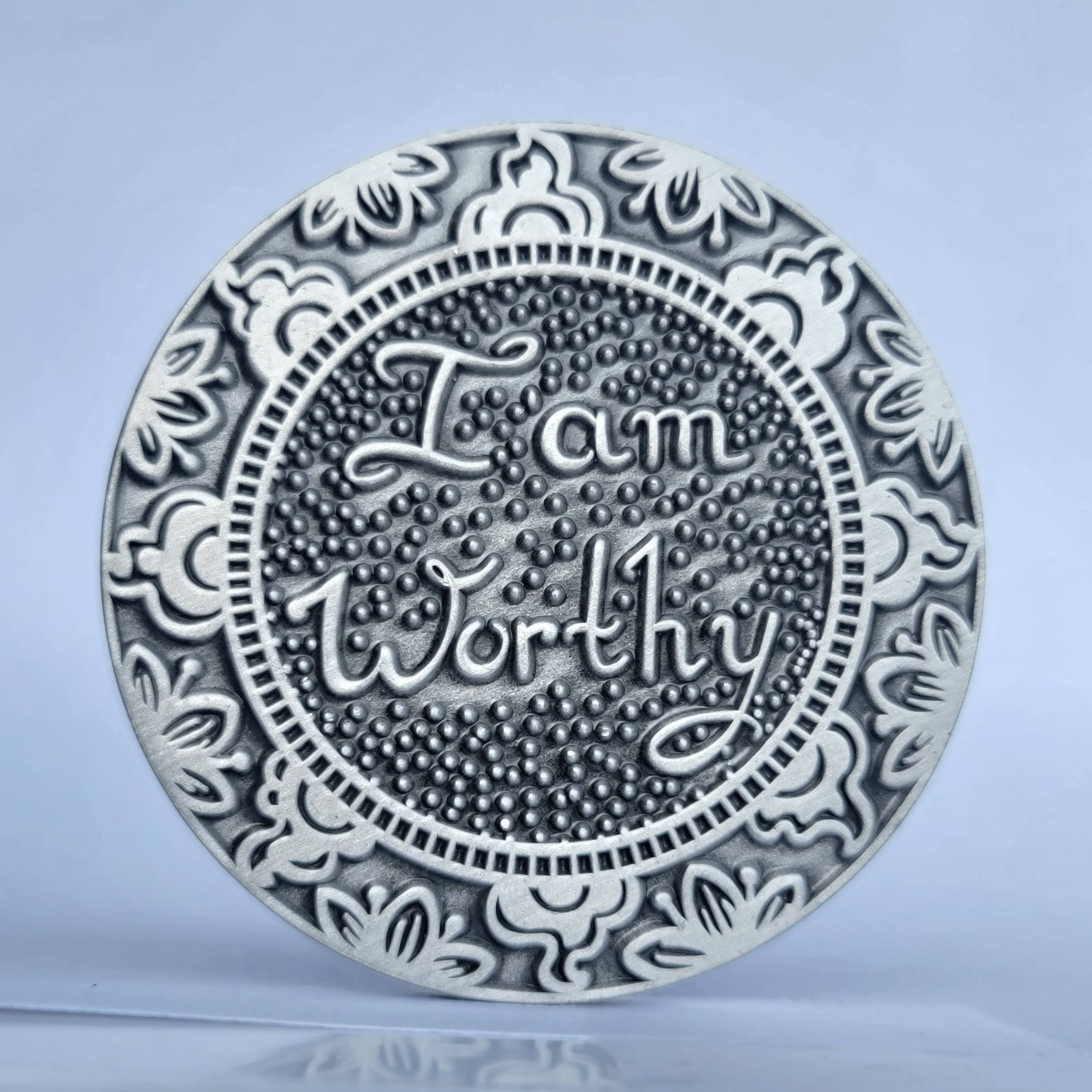 Mantra Medallions - Wholesale Keepsake Coin/Token - I Am Worthy Mantra Medallion - Meditation, Mindfulness Tool, Sobriety Anniversary Gift2
