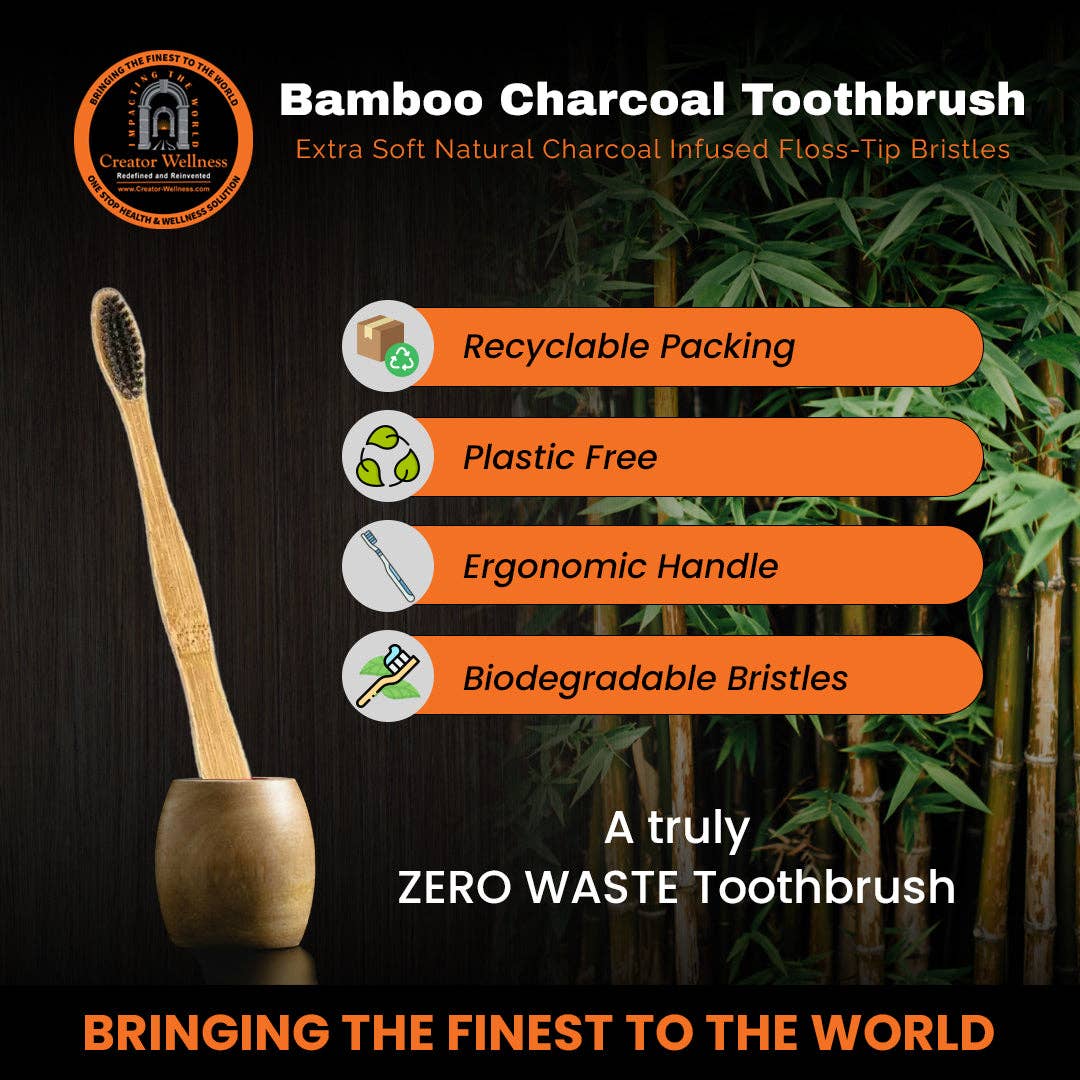 Creator Wellness - Wholesale Toothbrush - Bamboo Charcoal Toothbrush 4-Pack with Floss-Tip Bristles9
