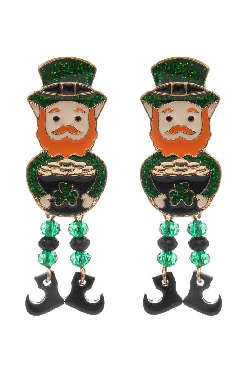 GD Leprechaun Enamel Leg Saint Patricks Post Earrings for wholesale on Faire1