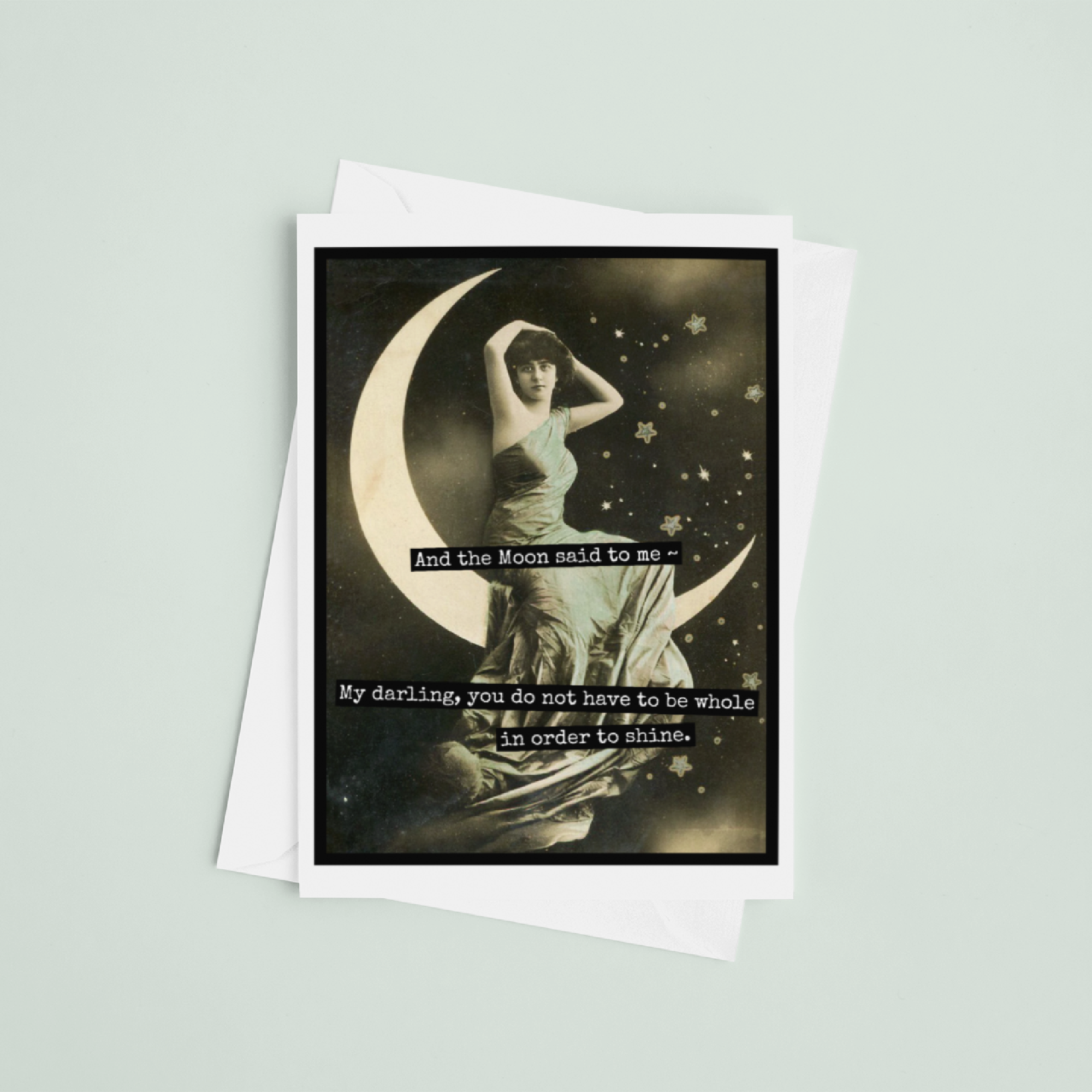 Raven's Rest Studio - Vente Cartes d'encouragement - Carte d'encouragement de style vintage. Et la lune m'a dit...3