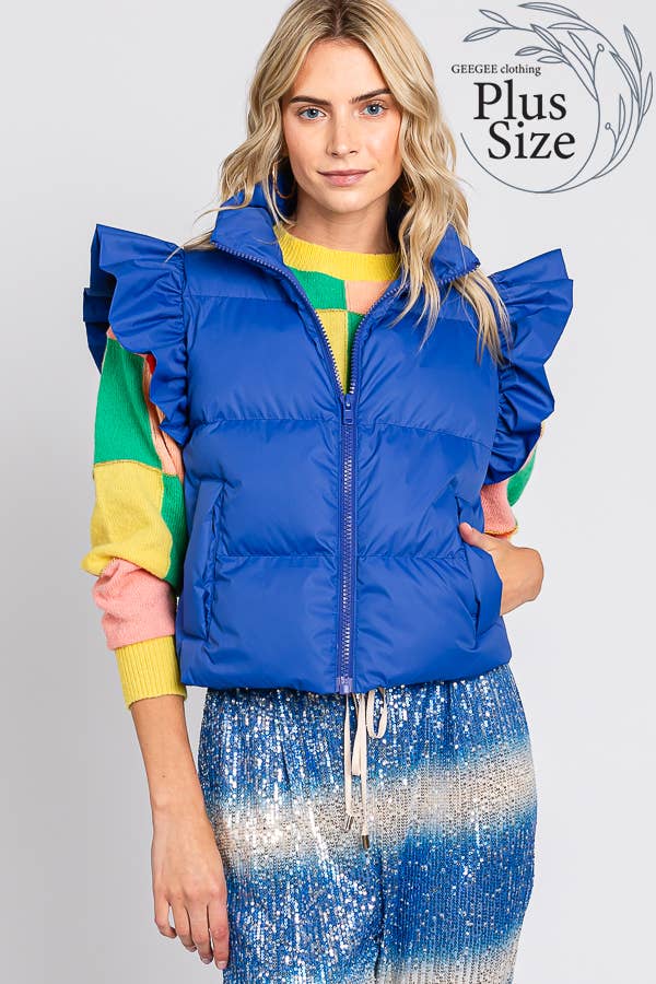 GeeGee x Lovelo - Wholesale Outerwear Vest - Women's - Plus Ruffled Sleeve Puffer Vest, MJ4501PL8