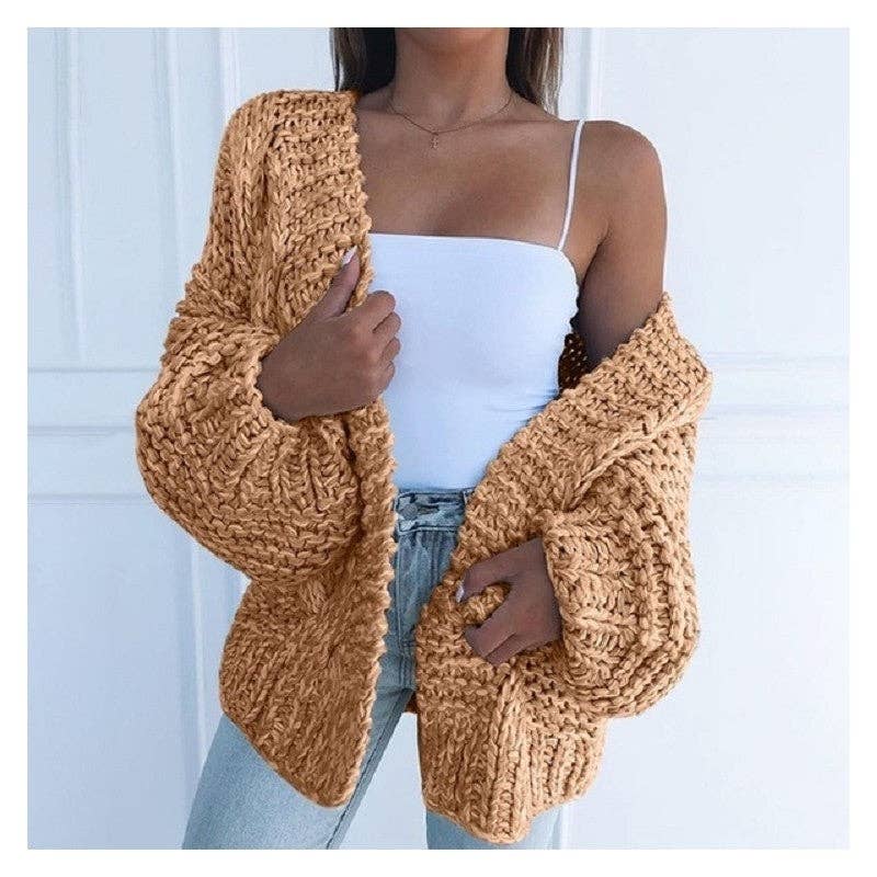 UZ Wholesale Store - Wholesale Cardigan - Dames - Loszittend effen oversized grofgebreid vest6