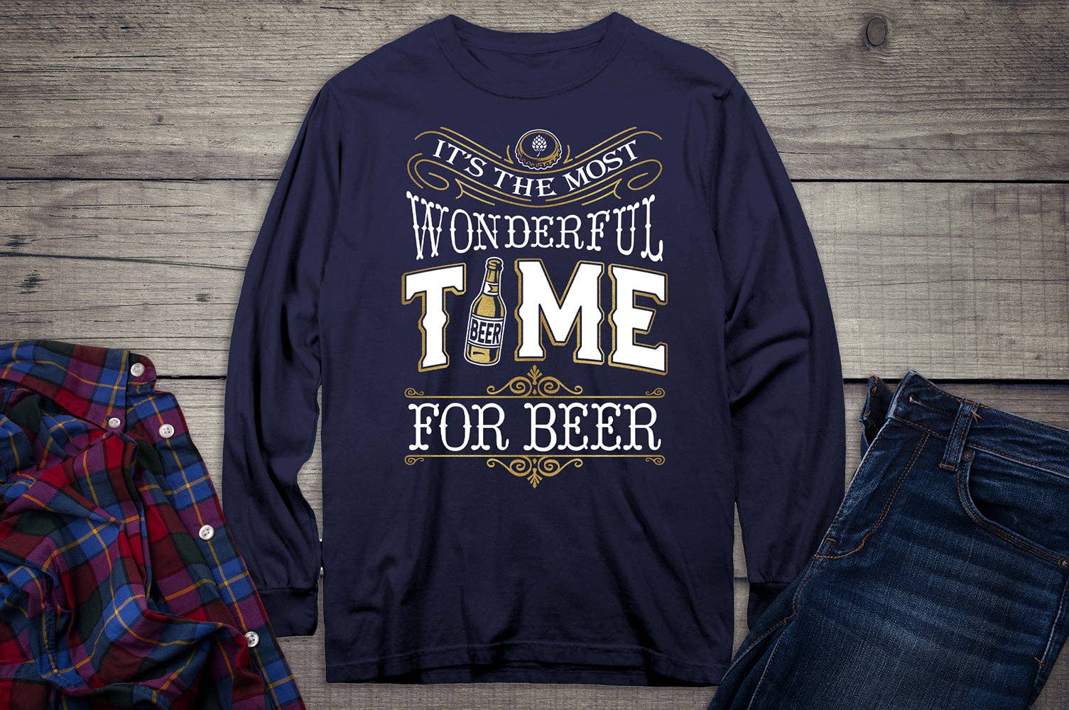 Artopia - Wholesale Screen Printed T-Shirt - Unisex - Wonderful Time For A Beer Metallic Long Sleeve Shirt5