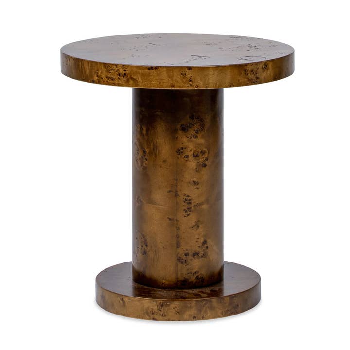 Bolin 18" Round Pillar Burl Accent Side Table Burl Wood for wholesale by Jennifer Taylor Home