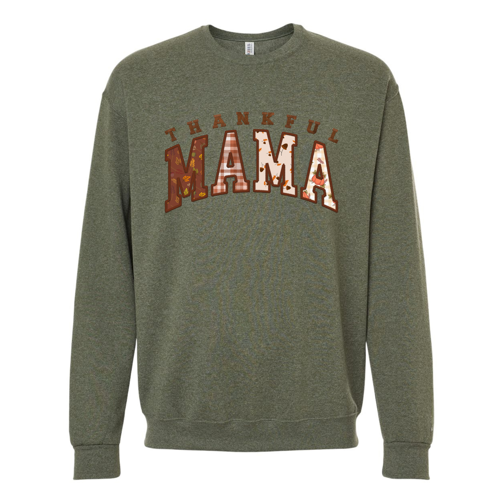 Scripted Pearl - Wholesale Sweatshirt - Women's - Thankful Mama Faux Embroidery Fall Crewneck Sweatshirt7