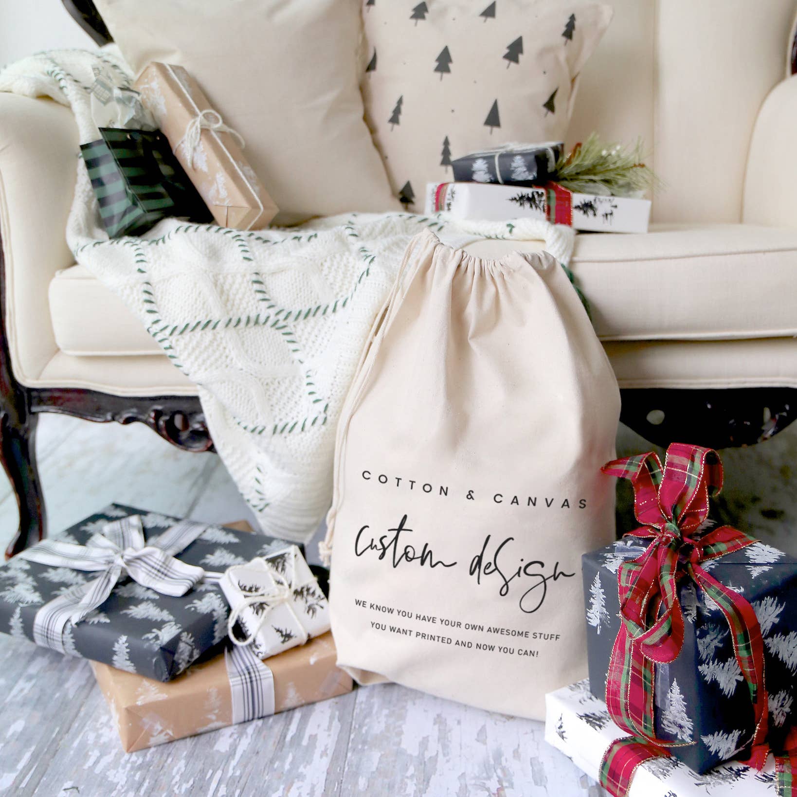 The Cotton & Canvas Co. - Vente Sachet cadeau - Sac de Père Noël personnalisé (votre logo/votre propre design)1