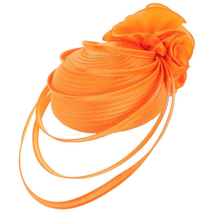 anbfashion - Wholesale Fascinator Hat - Women's - Dressy Rose Pillbox Braid Hat Floating Ribbon Trim 27005