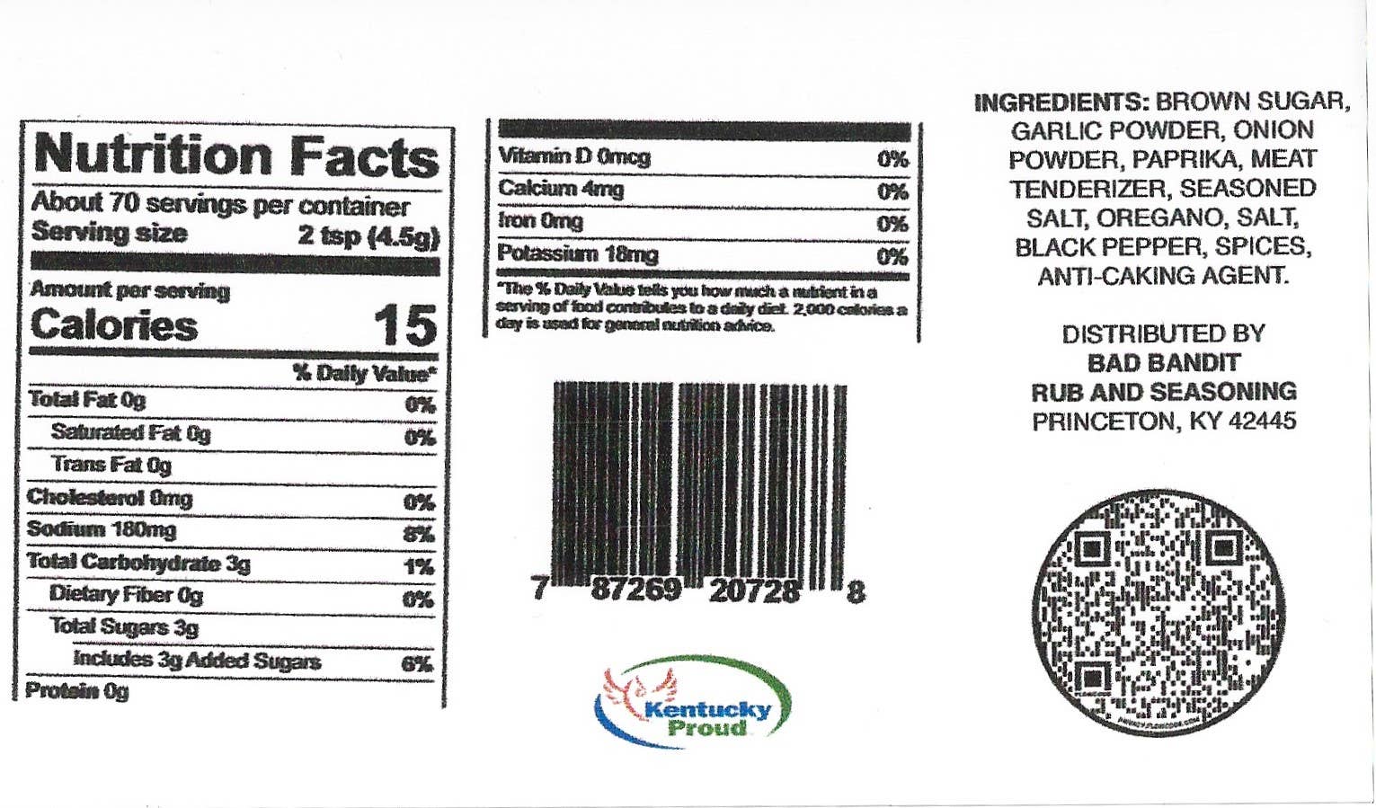 Bad Bandit Rub and Seasoning - Wholesale Rub - 11 oz. MILD Shaker1