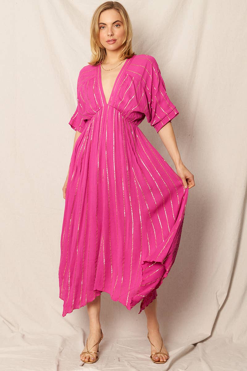 En Crème - Vente Robe – femme - Robe midi rayée à sequins11