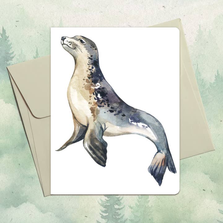 Handgefertigte Grußkarte mit Robbenmotiv für den Großhandel von Soul Familiar