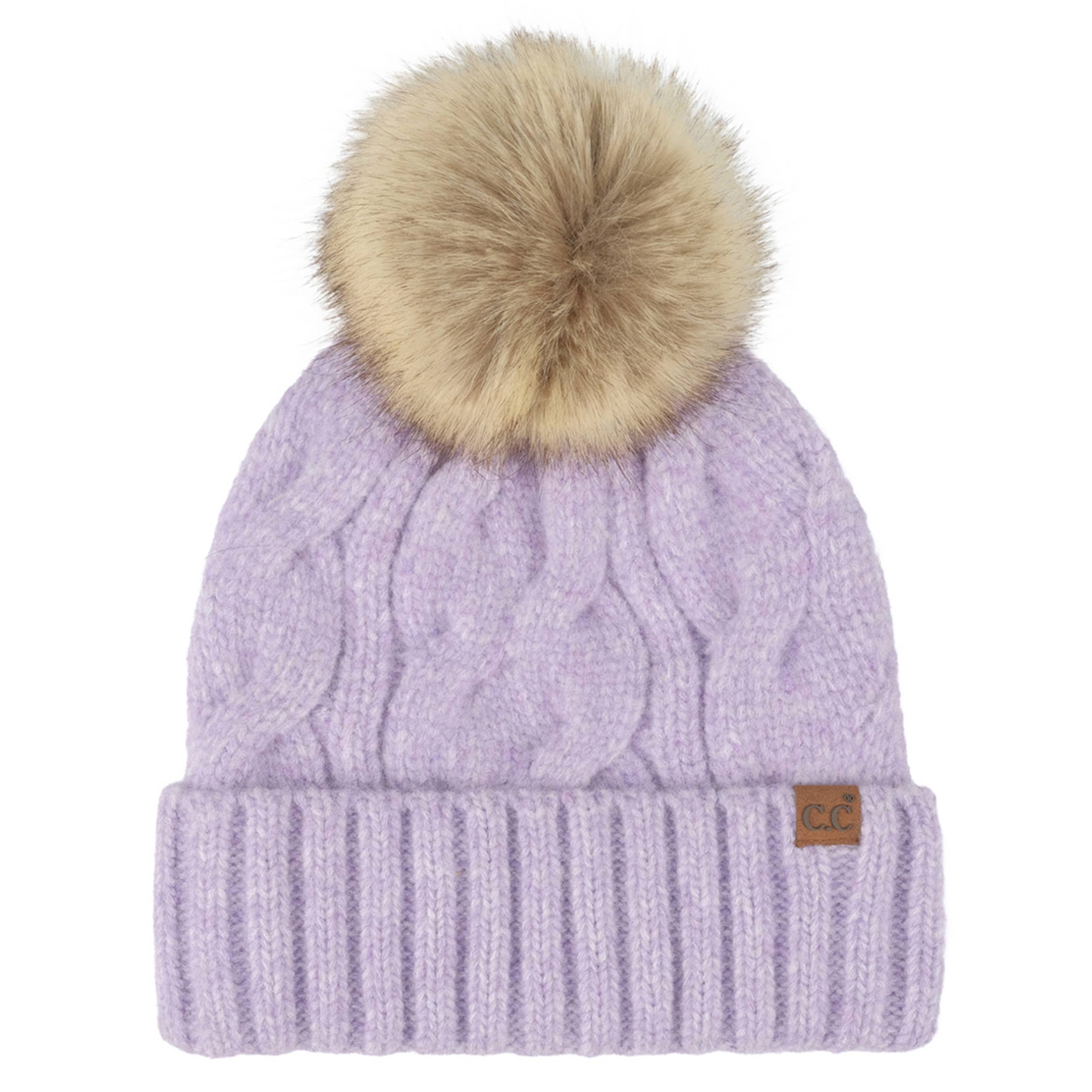 Hana - Wholesale Beanie - Women's - C.C Solid Big Cable Pattern Knit Cuff Pom Beanie2