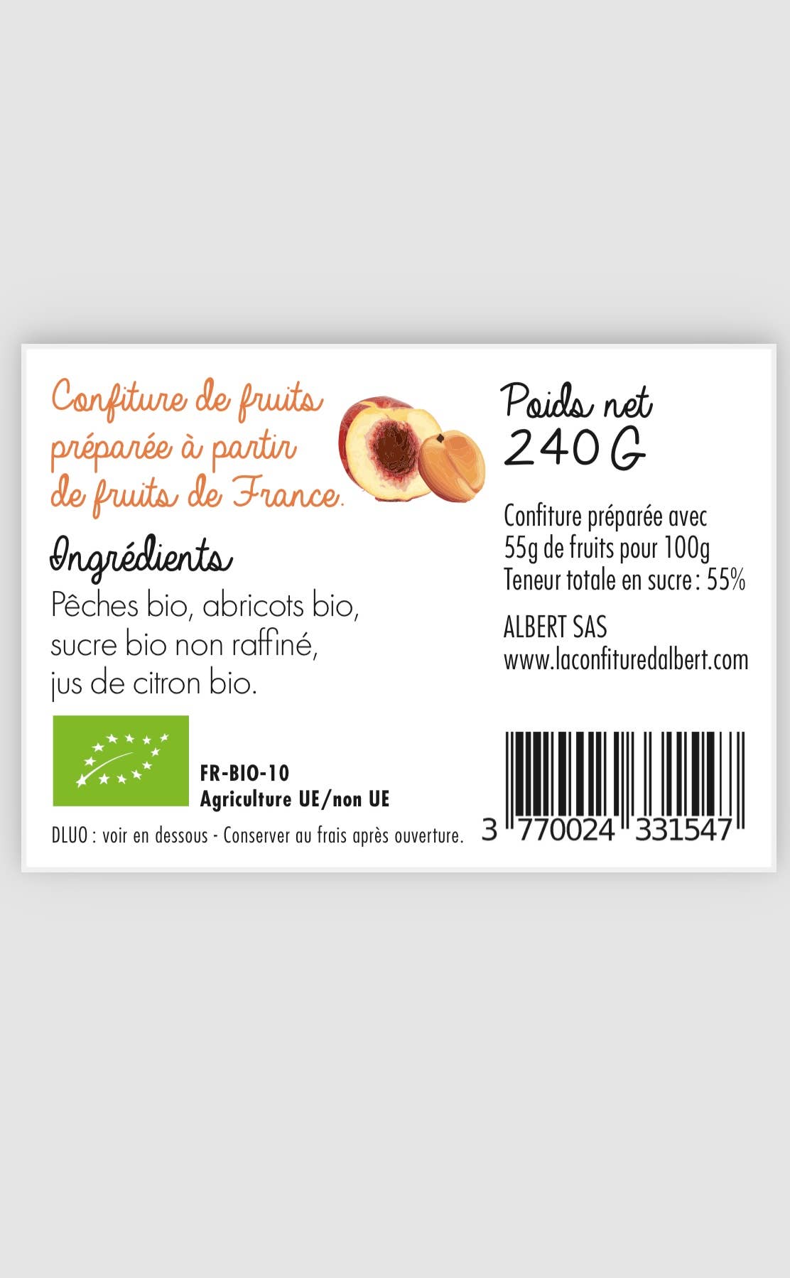 La Confiture d'Albert – wholesale Sylt/gelé – Ekologisk aprikos- och persikosylt1