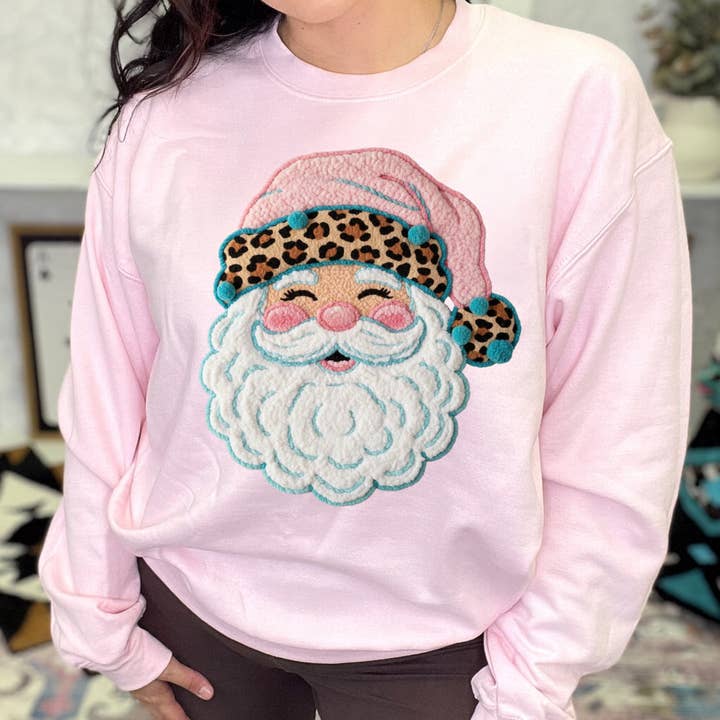 Leopard Jolly Santa Graphic Crewneck for wholesale by Festivitees
