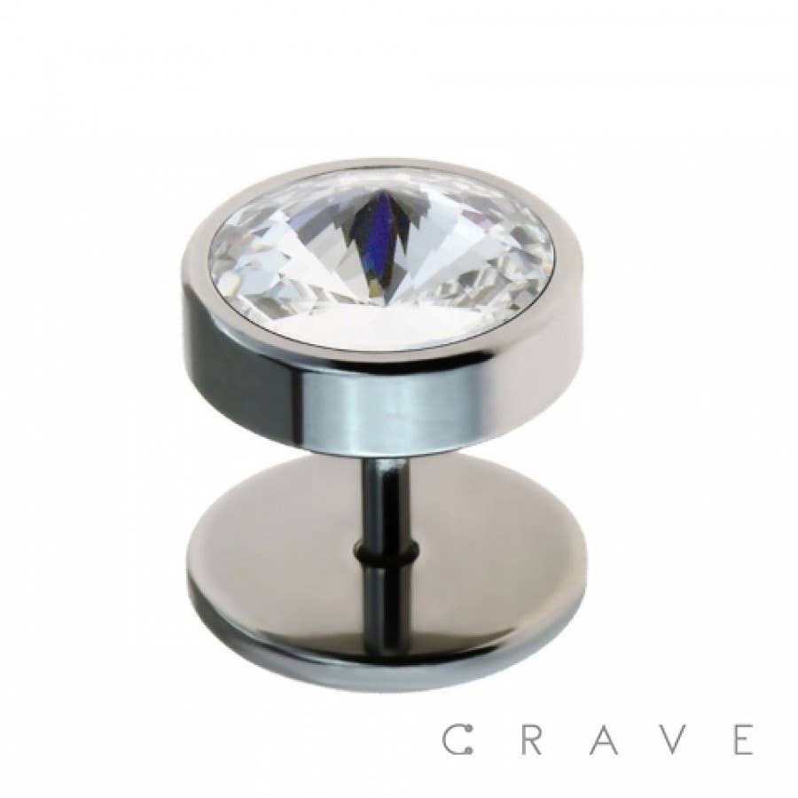 CRAVE - Wholesale Face/Body Chain - 316L SURGICAL STEEL 2GA STEEL FAKE PLUG WITH SWAROVSKI GEM S1