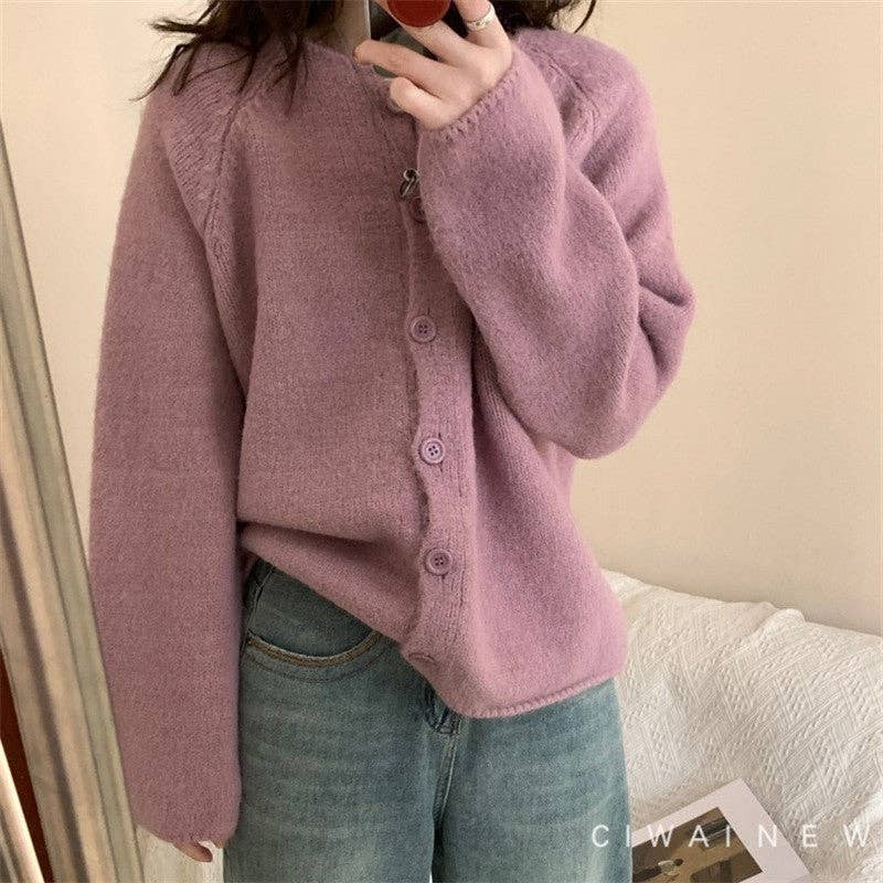 FurDecoration - Wholesale Cardigan - Women's - Loose Fit Round Neck Soft Knit Cardigan Sweater3