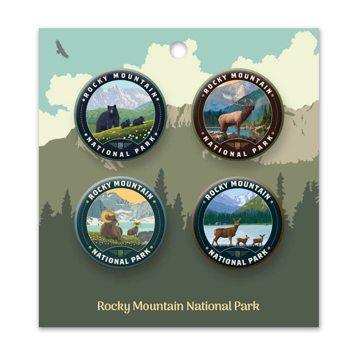 Rocky Mountain NP Button PK of 4 for wholesale by Tourist Courts