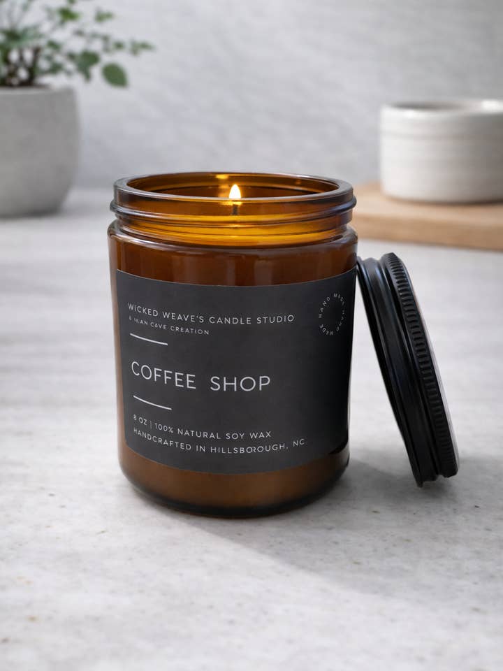 Coffee Shop Soy Wax Candle (4 Size Options) for wholesale by Wicked Weave’s Candle Studio