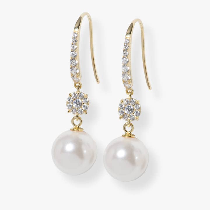 Brincos de Ouro com Pérolas e Diamantes Pendentes por atacado de Annabel Jewellery