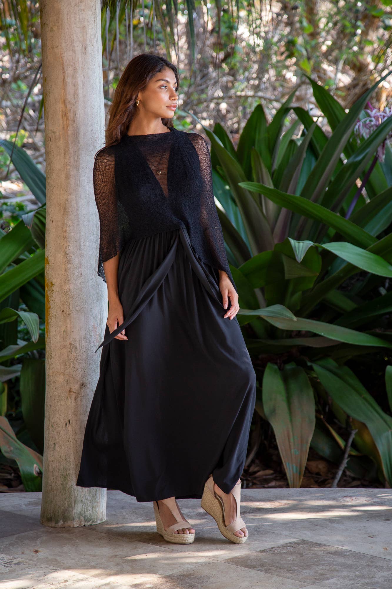 Bali Prema - Vente Cache-maillot – femme - Châle poncho de plage léger en tricot avec motif boho, noir