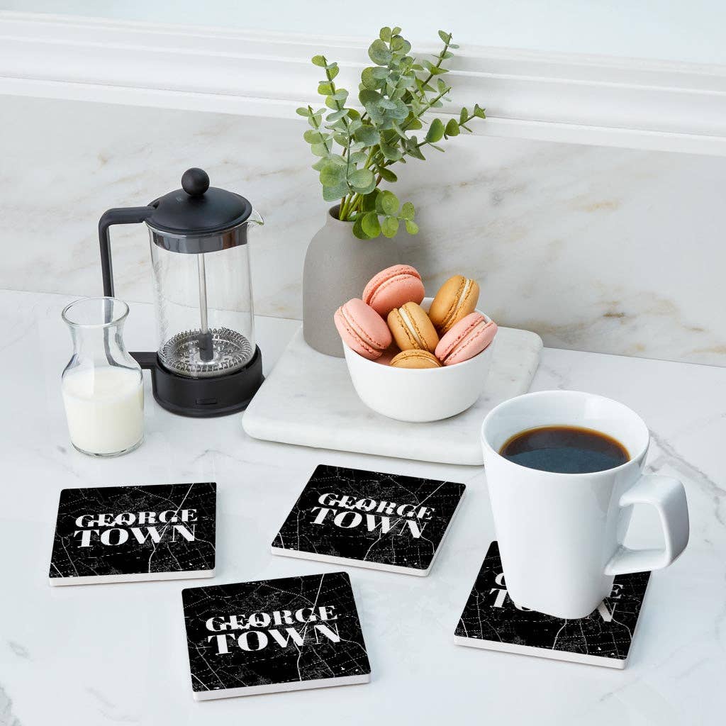 Love Local - Wholesale Coasters - Minimalistic B&W Texas Georgetown Map| Absorbent Coasters | Set of 4 | Min 23