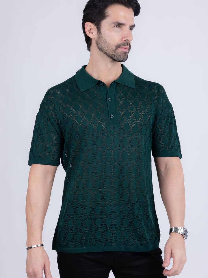 BARABAS - Wholesale Polo - Men's - Men's Geometric Stretch See Through Polo Shirts 5P12