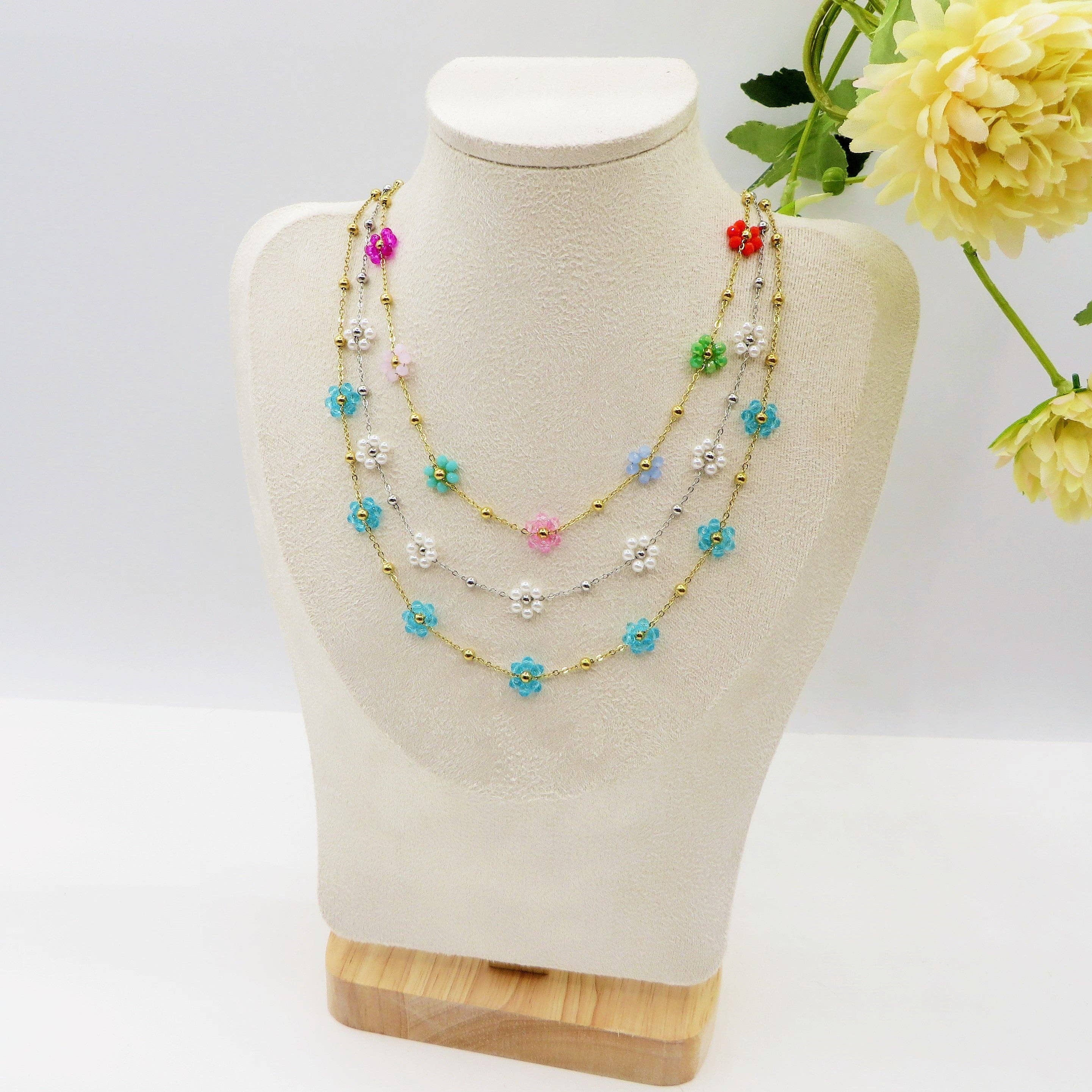 Daemon srls - Wholesale Pendant/Charm Necklace - DAISY ~ ACCIAIO INOSSIDABILE ~ Collana con fiori e cristalli4