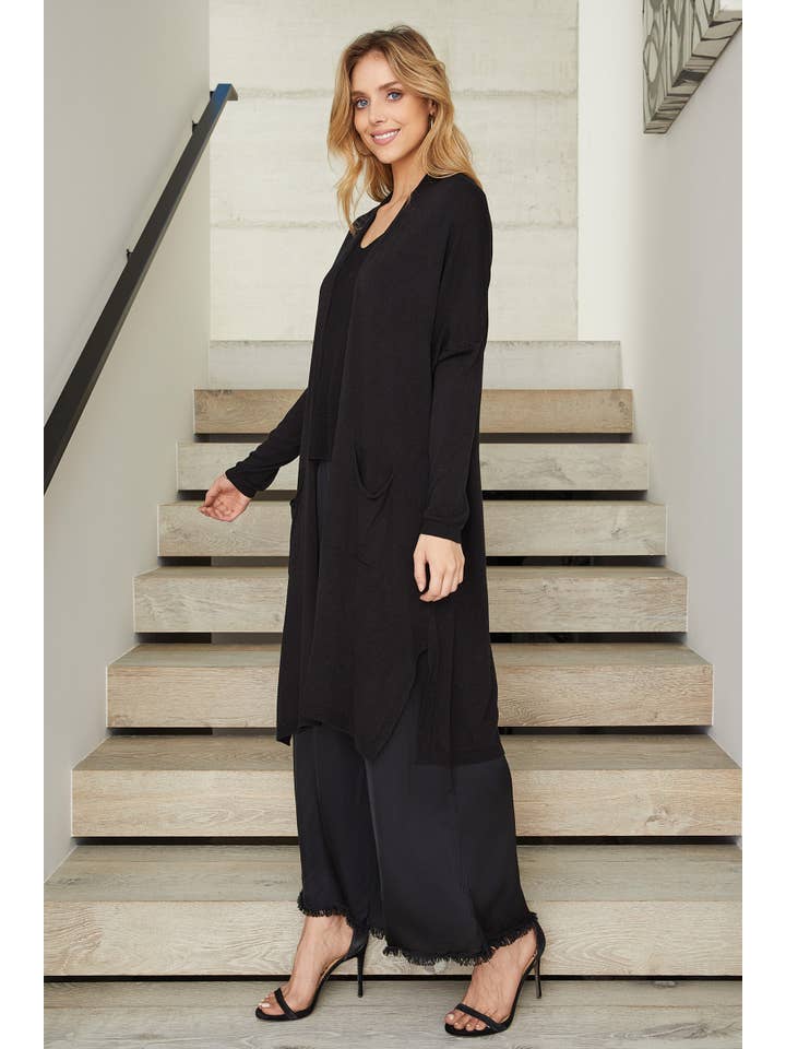 MILIO MILANO - Wholesale Cardigan - Women's - MODAL KNIT CARDIGAN WITH POCKETS (12137-BLACK)1