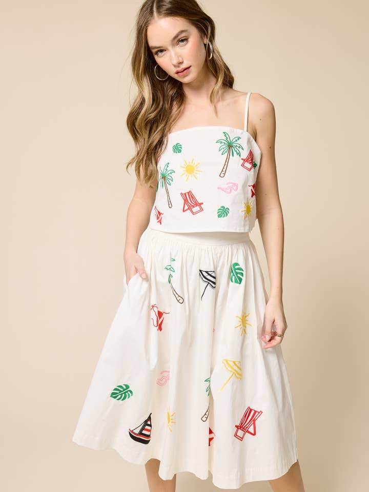 Top cami bordado Palm Breeze por atacado de FLAT WHITE