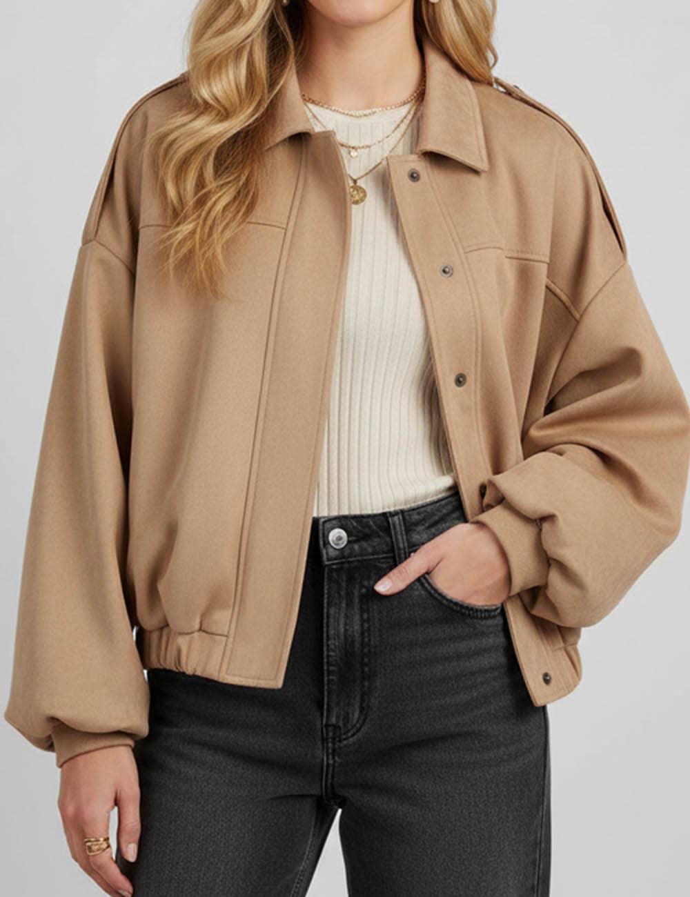 Sweetkama - Wholesale Bomber Jacket - Women's - Ladies Faux Suede Bomber Jacket Shirt Collar Zip-Up Coat17