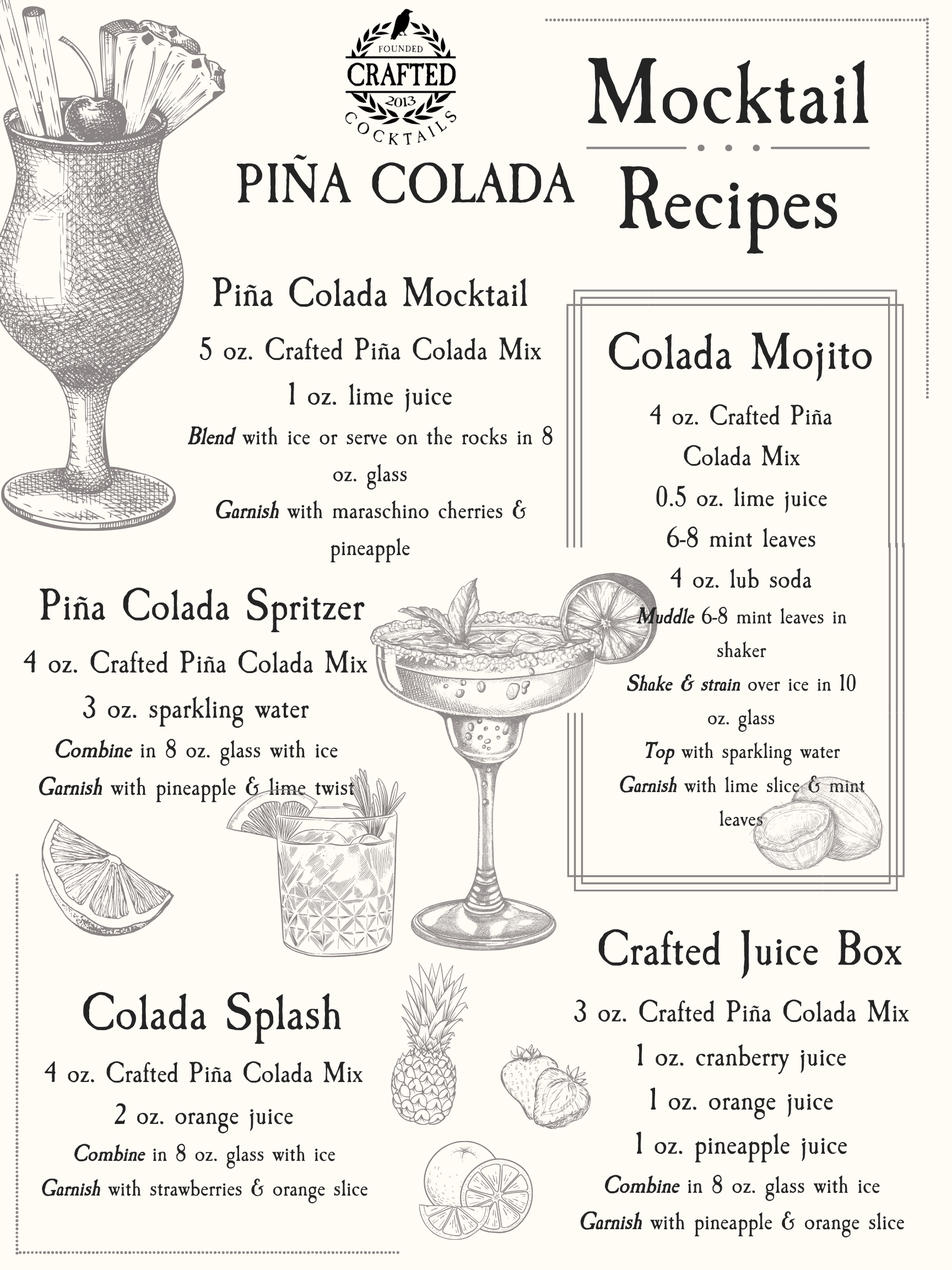 Crafted Cocktails - Wholesale Cocktail Mix/Syrup - Piña Colada Nonalcoholic Cocktail Mixer12