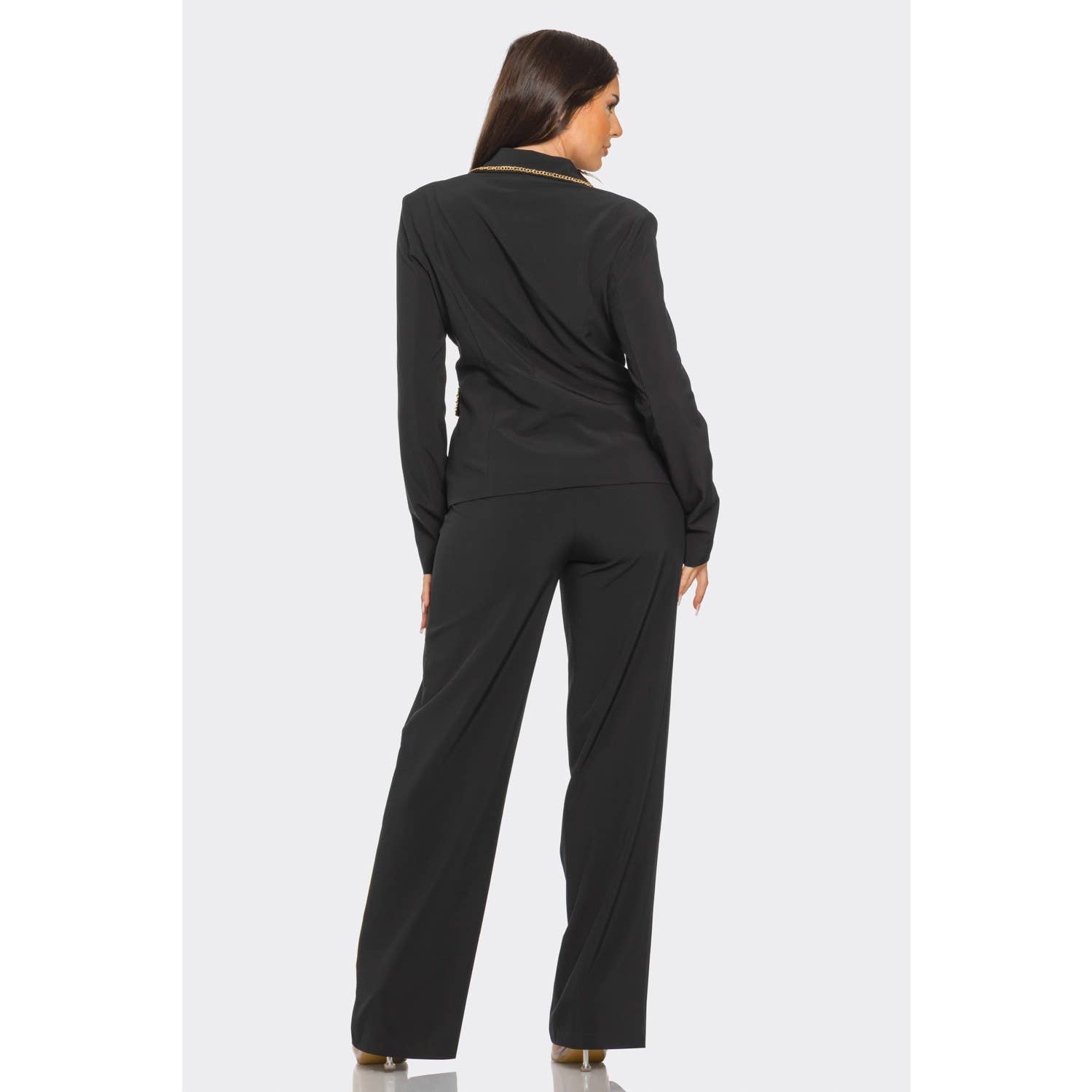 NERO Set Giacca Blazer con Dettaglio a Catena e Pantaloni in vendita all'ingrosso su Faire5