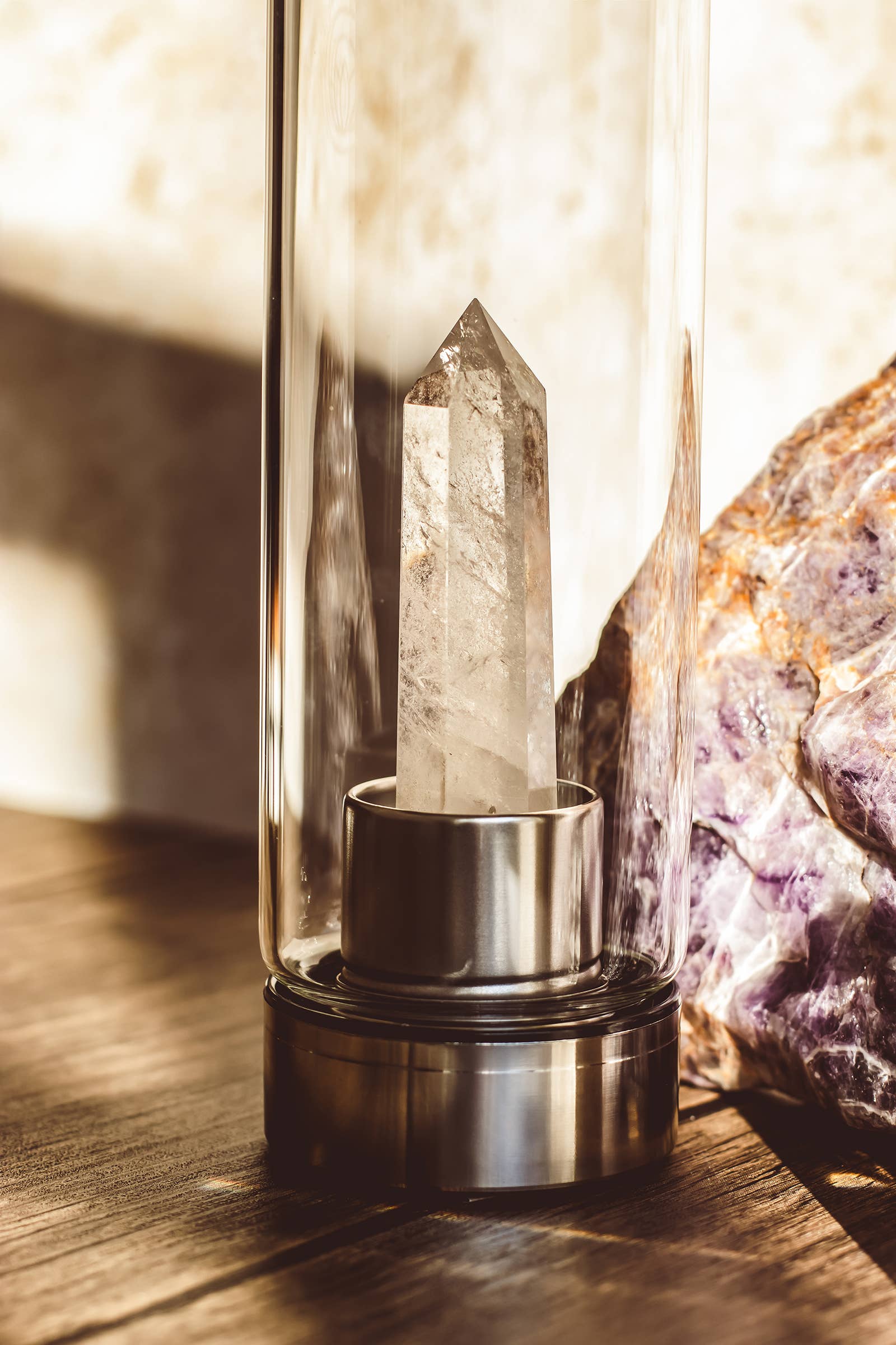 Mindful Living Co. - Wholesale Water bottle - Crystal Infused Glass Water Bottle – Clear Quartz - Clarity1