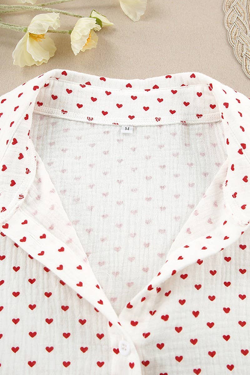 White CWSPJ0069_LONG SLEEVED SHIRT WITH BUTTONS SHORTS PAJAMAS SET for wholesale on Faire12