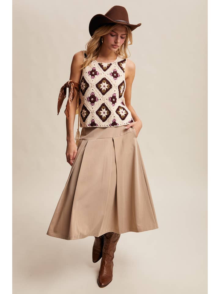 Listicle - Wholesale Sweater Vest - Women's - Crochet Granny Square Tassel Tie Vest LSW100621