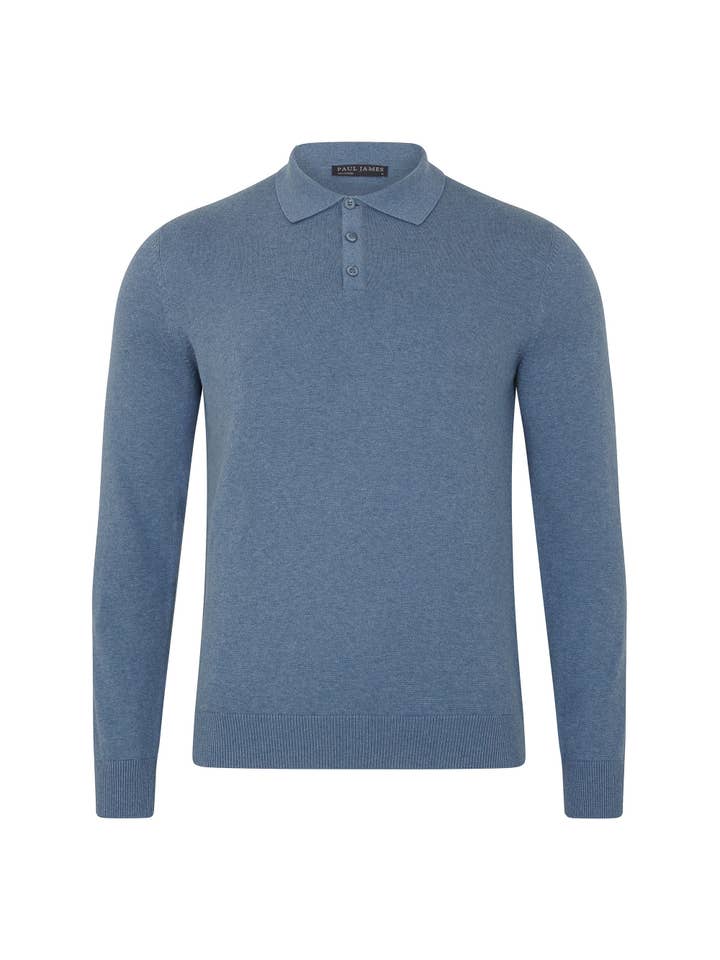 Paul James Knitwear – wholesale Polo – Men’s – Mens Lightweight Cotton Long Sleeve Knitted Polo Shirt18