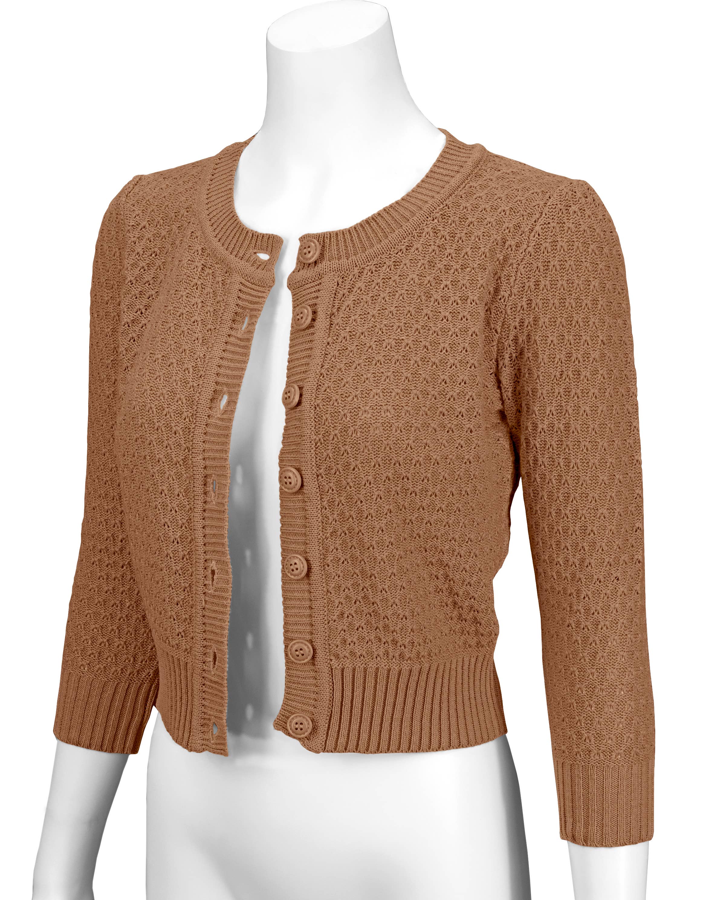 Mak – Engroshandel Cardigan - Dame – Mak 3/4-ærmet kort strikket cardigan med rund hals MK351443