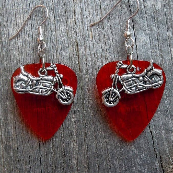 Simply Raevyn - Wholesale Dangle Earrings - Motorcycle Charm Guitar Pick Earrings4