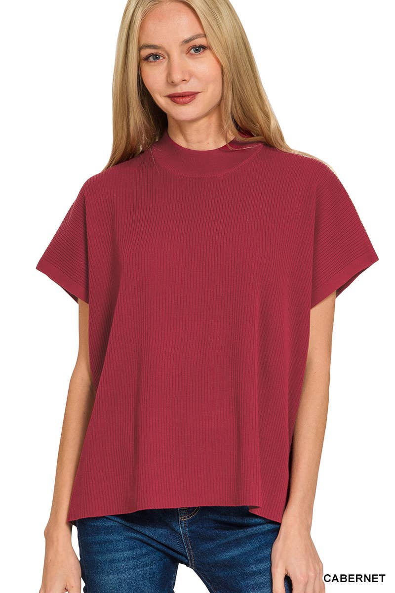 Vanilla Monkey - Wholesale Knit Sweater - Women's - Viscose Mock Neck Short Sleeve Boxy Sweater2