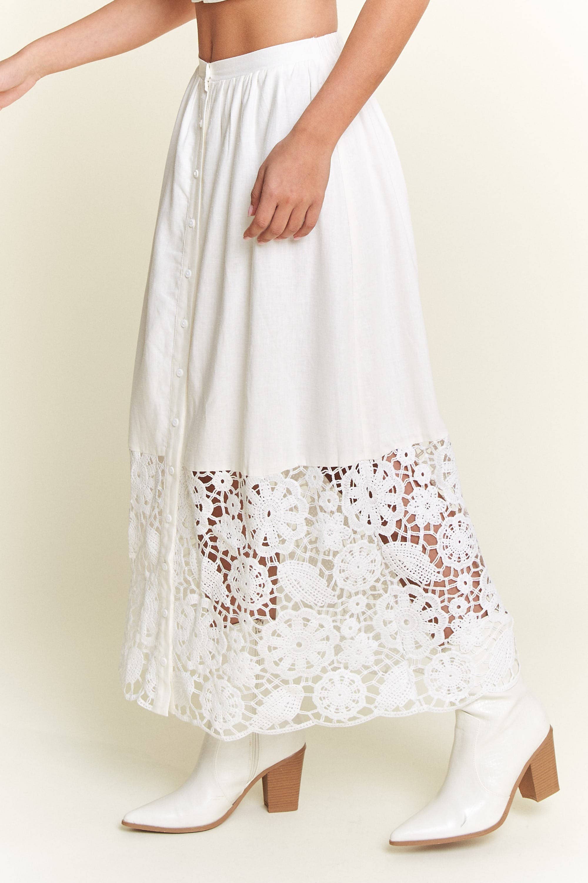Ivory Lace Detail Button Down Long Skirt for wholesale on Faire8