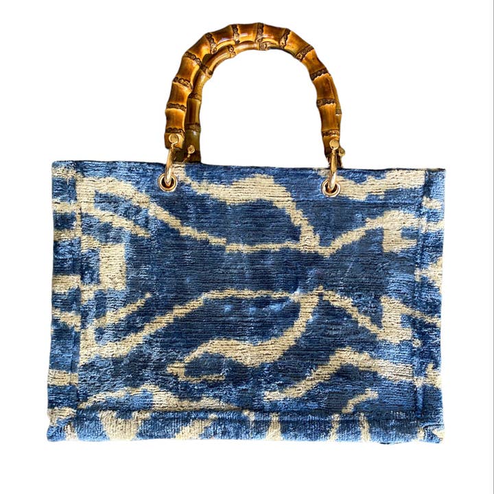 AYCA DESIGN - Wholesale Tote Bag - Women's - Silk Velvet Ikat Small Tote Bag with Bamboo Handle