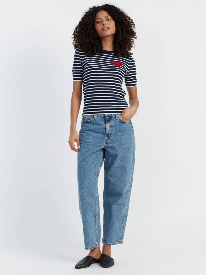 Marineblå-creme merino hjerte Breton T-shirt for engroshandel hos Chinti & Parker