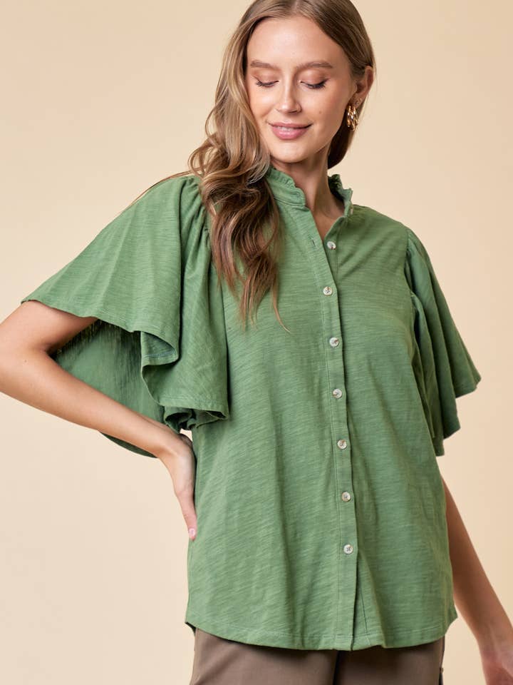 FLUTTER ÆRME STRIK BLUSE - 41534T for engroshandel hos Doe and Rae