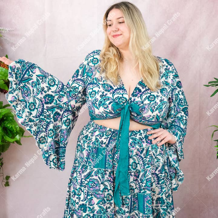 Karma Nepal Crafts - Wholesale Top & Skirt Set - Women's - Flowy Whimsical Skirt with Ruffle Sleeve Top